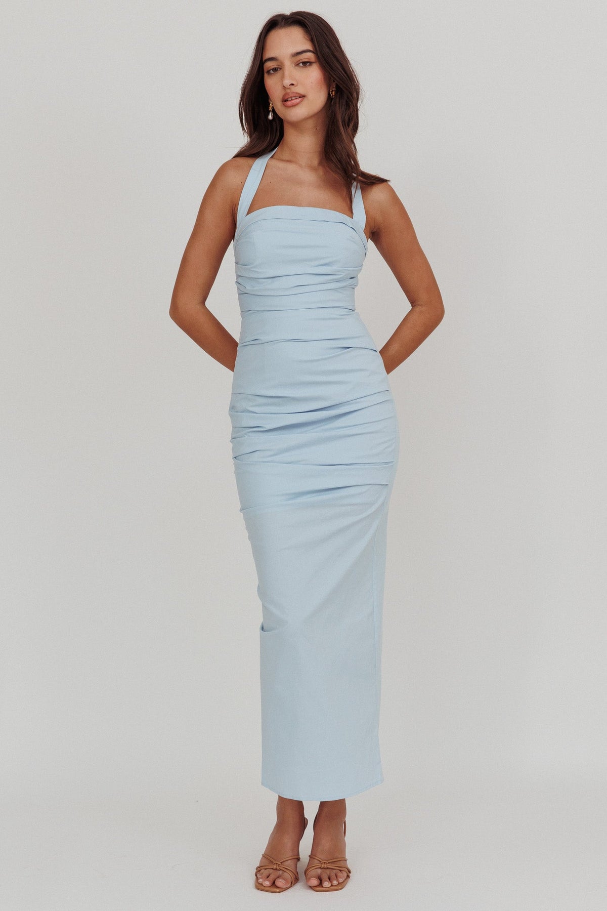 Scout Halterneck Ruched Maxi Dress Blue