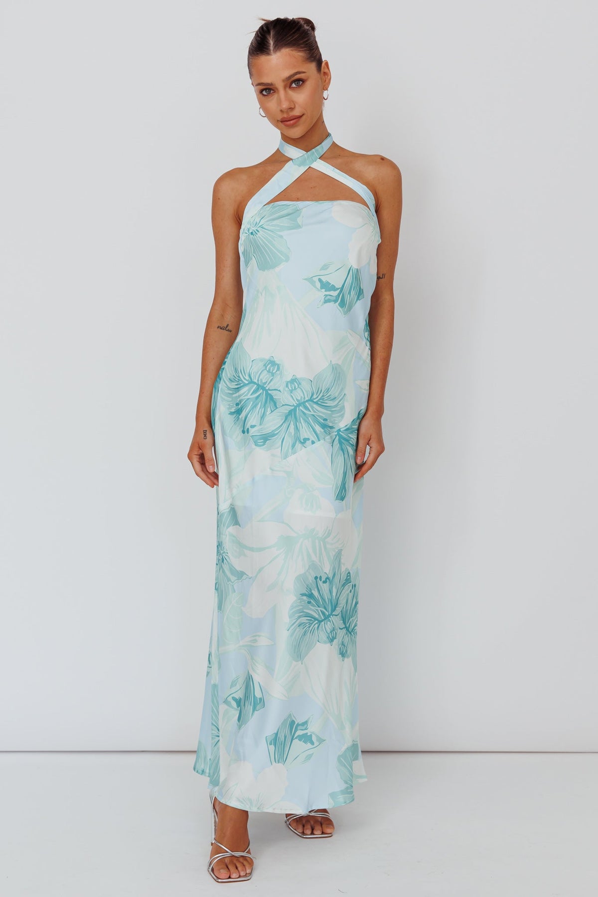 Jacquelynne Halter Cowl Back Maxi Dress Mint