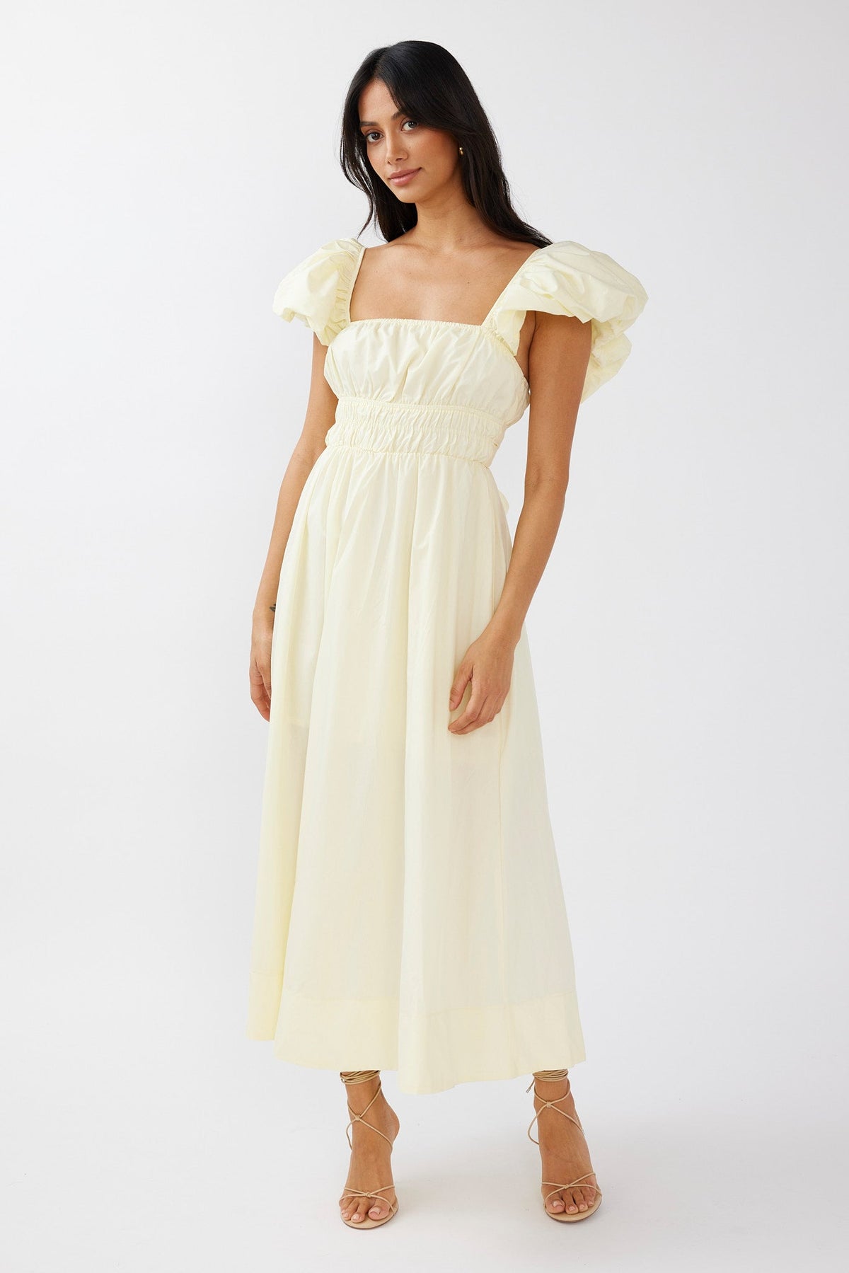 Rose Meadow Puffed Sleeve Midi Dress Banana