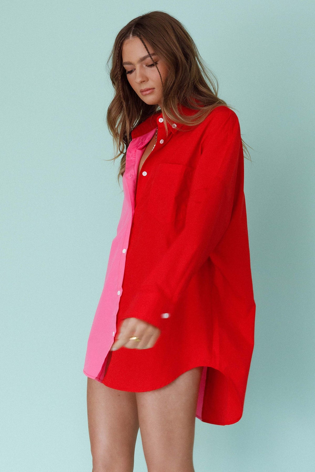 Blanca Long Sleeve Button-Up Shirt Pink/Red