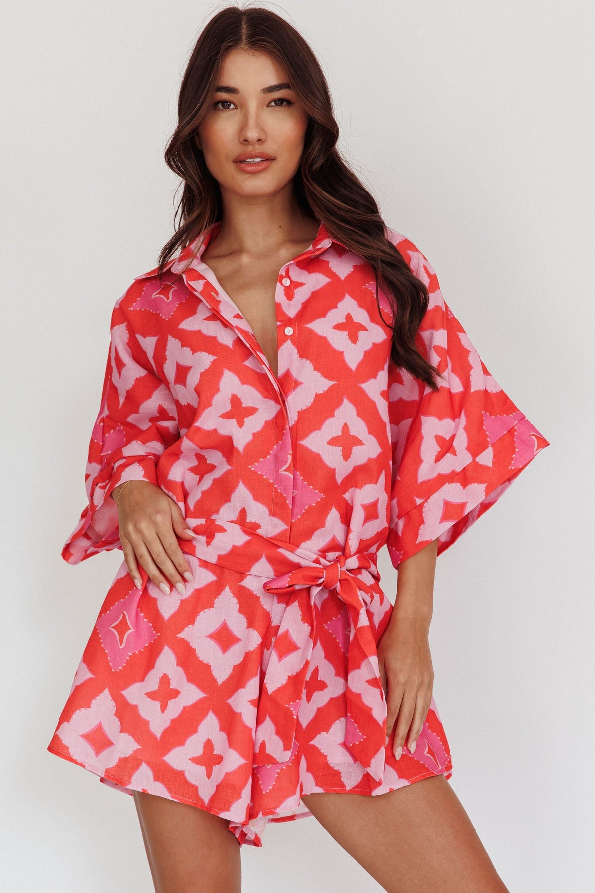 Daytona Beach Button-Up Romper Print Pink