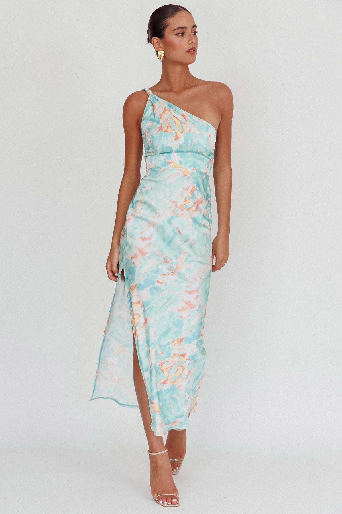 Portland One-Shoulder Maxi Dress Floral Mint
