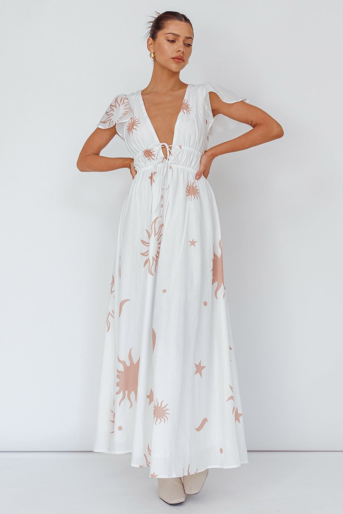 Carnivale Angel Sleeve Maxi Dress White/Beige