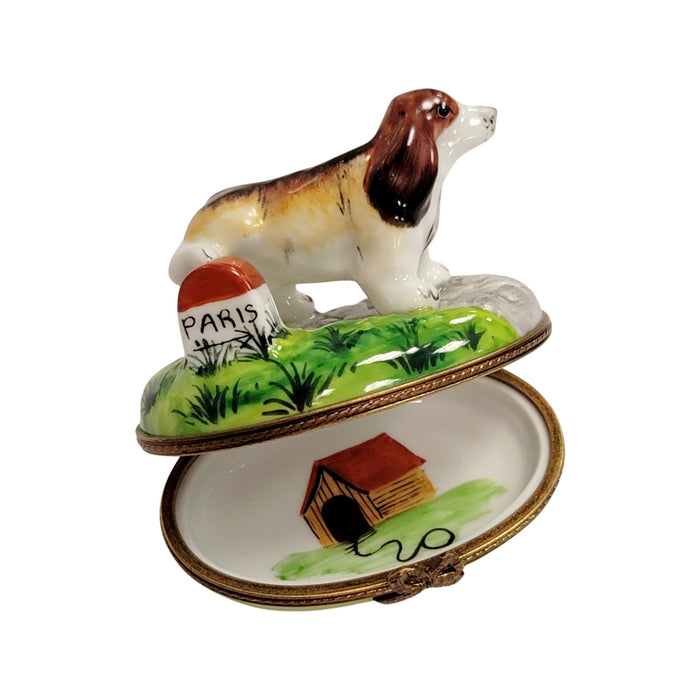 Dog Peeing on Paris Mile Marker Porcelain Limoges dog limoges box French Trinket Box