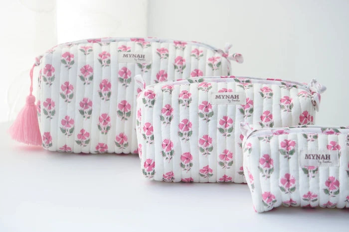 MYNAHbySmitha Quilted Travel Bag in Block Print Floral -Assorted Sizes