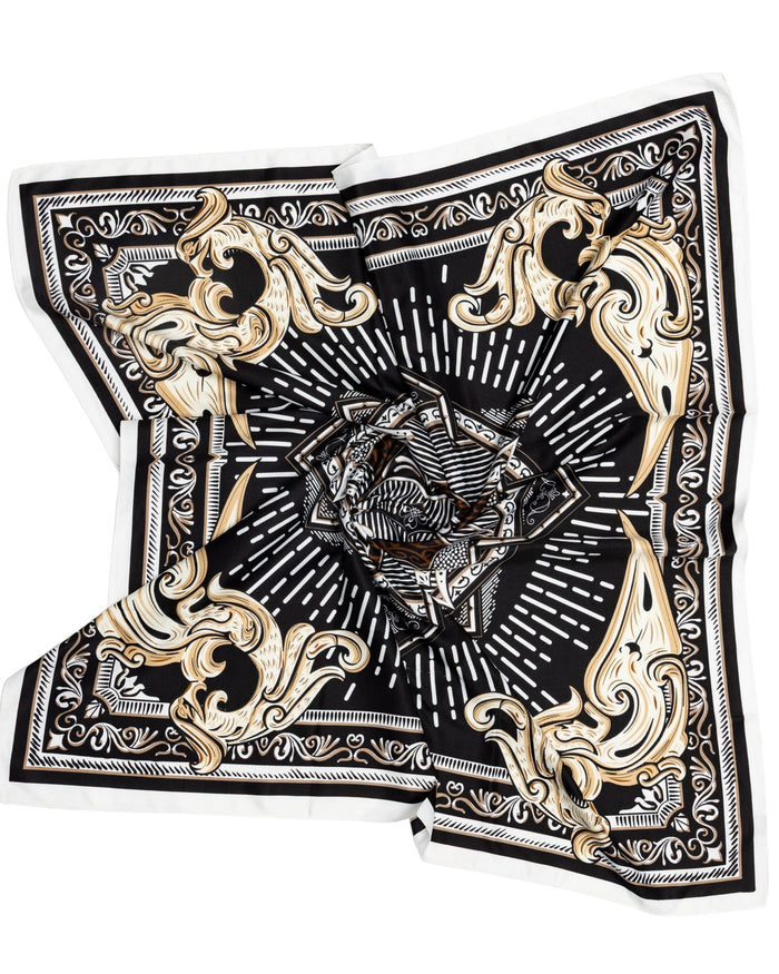 WINGS women's scarf 90x90 cm baroque pattern black