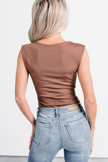 Cross Your Mind Wide Shoulder Straps Bodysuit (Mocha)