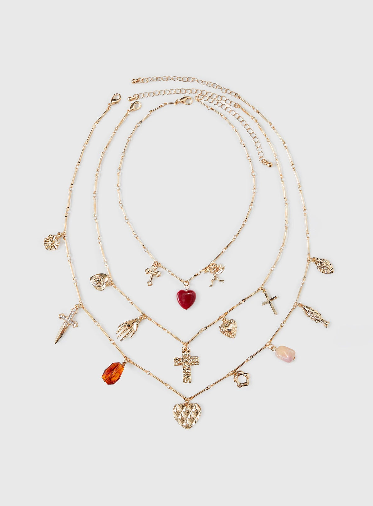 Kiss And Tell Layered Charm Necklace Gold