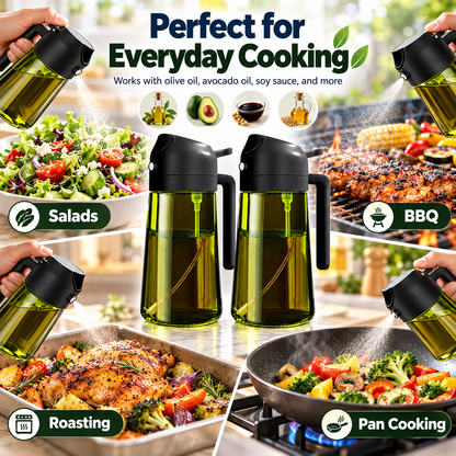 2-Pack 16oz Light-Blocking Dark Green Glass Oil Sprayer & Dispenser – 2-in-1 Refillable Food-Grade Mister with Precise Nozzle for Air Fryer, BBQ & Even Coating
