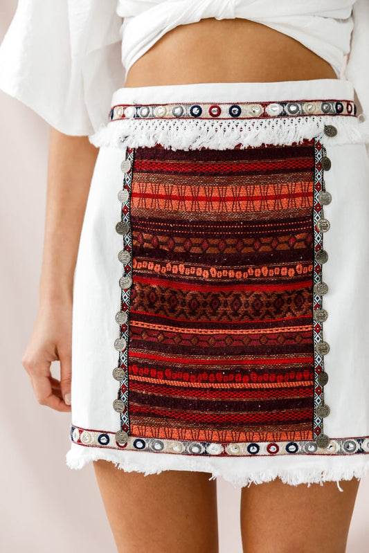 Inca Embellished Skirt White