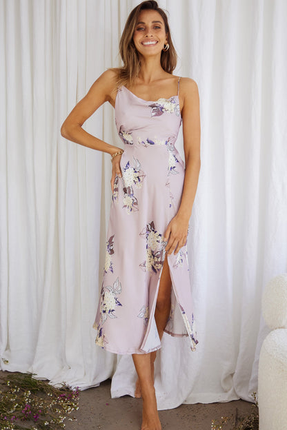 Suki Front Split Midi Dress Hydrangea Print Pink