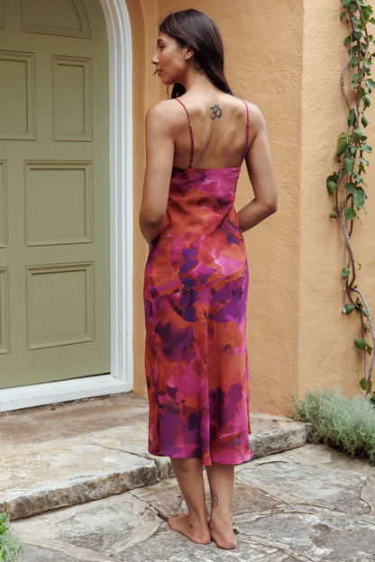 Well Versed Pleated Bust Front Split Dress Dark Rose