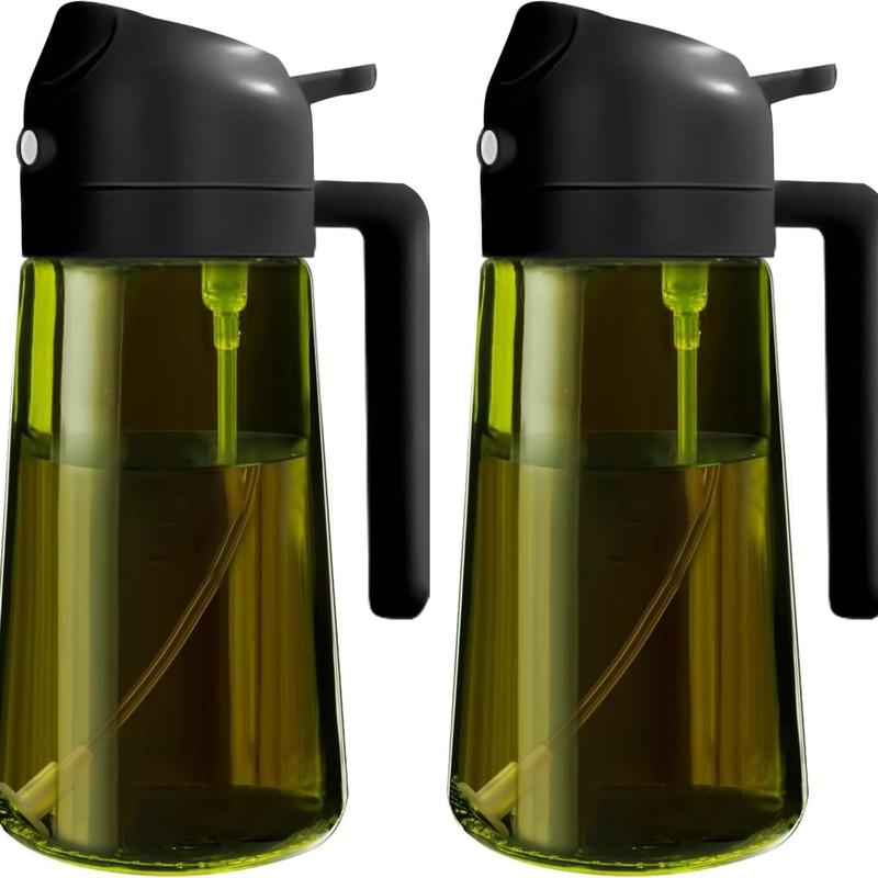 2-Pack 16oz Light-Blocking Dark Green Glass Oil Sprayer & Dispenser – 2-in-1 Refillable Food-Grade Mister with Precise Nozzle for Air Fryer, BBQ & Even Coating