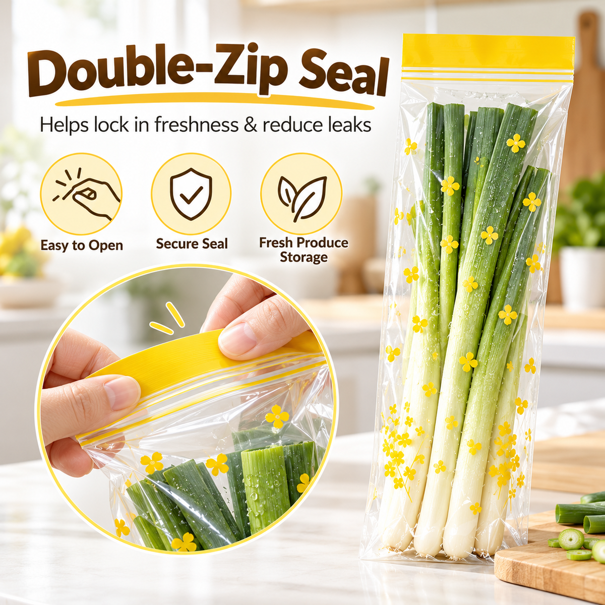 Double-Seal Reusable Food Storage Bags – Leakproof Clear Freezer Bags, 30 Pack