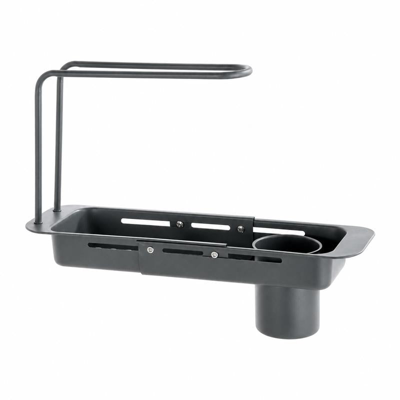 Telescopic Sink Organizer Rack with Towel Bar – Adjustable Over-Sink Caddy for Sponges & Cleaning Supplies