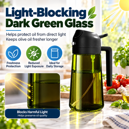 2-Pack 16oz Light-Blocking Dark Green Glass Oil Sprayer & Dispenser – 2-in-1 Refillable Food-Grade Mister with Precise Nozzle for Air Fryer, BBQ & Even Coating