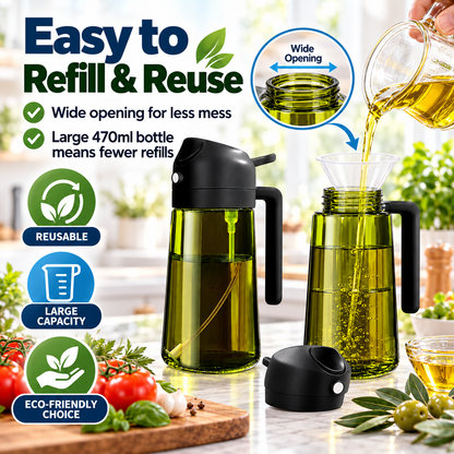 2-Pack 16oz Light-Blocking Dark Green Glass Oil Sprayer & Dispenser – 2-in-1 Refillable Food-Grade Mister with Precise Nozzle for Air Fryer, BBQ & Even Coating