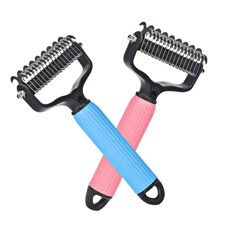 Double-Sided Pet Deshedding Brush - Hurtless Undercoat Rake Comb for Dogs, Cats, Reduces Shedding, Flying Hair