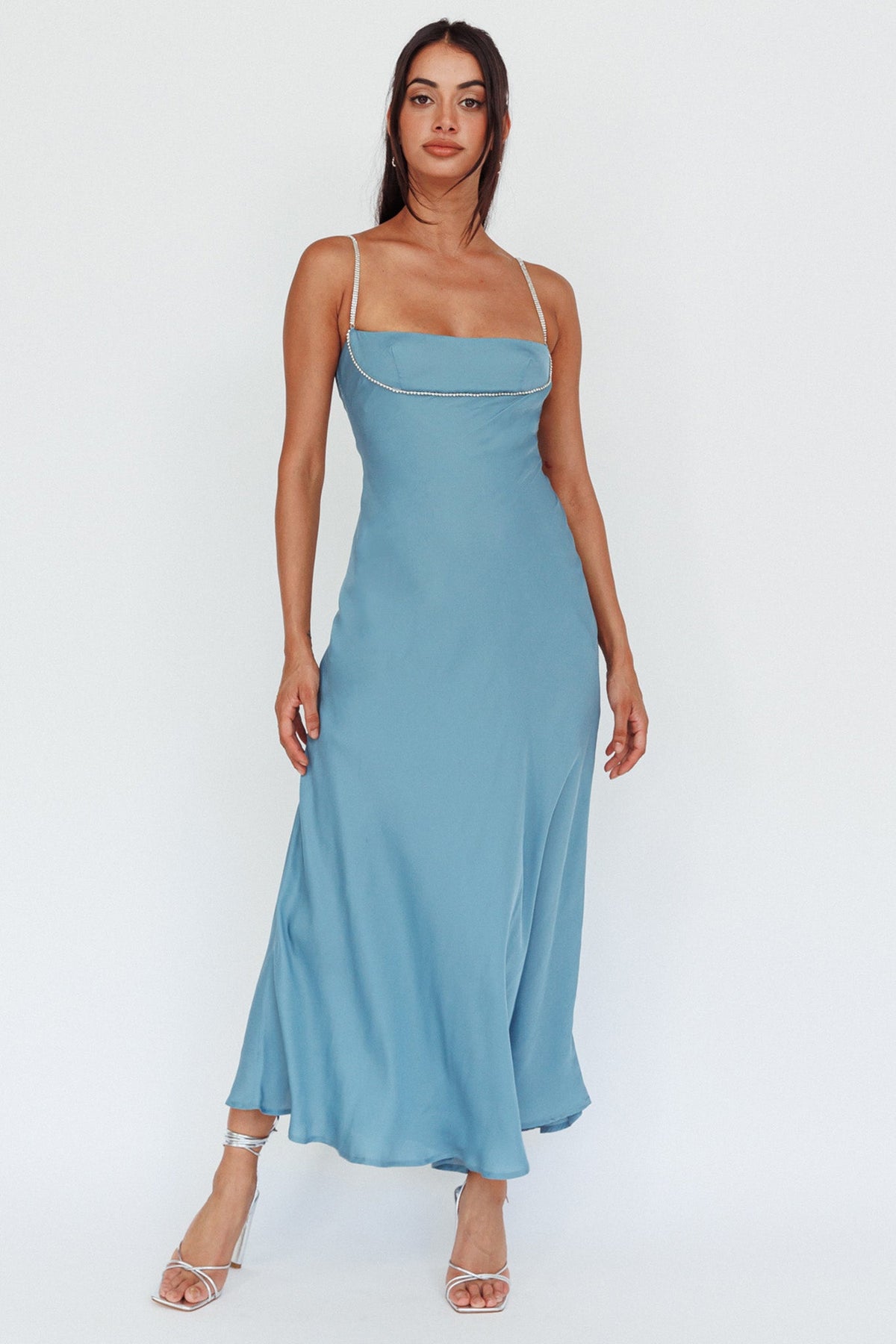 Linka Diamante Strap Maxi Dress Steel