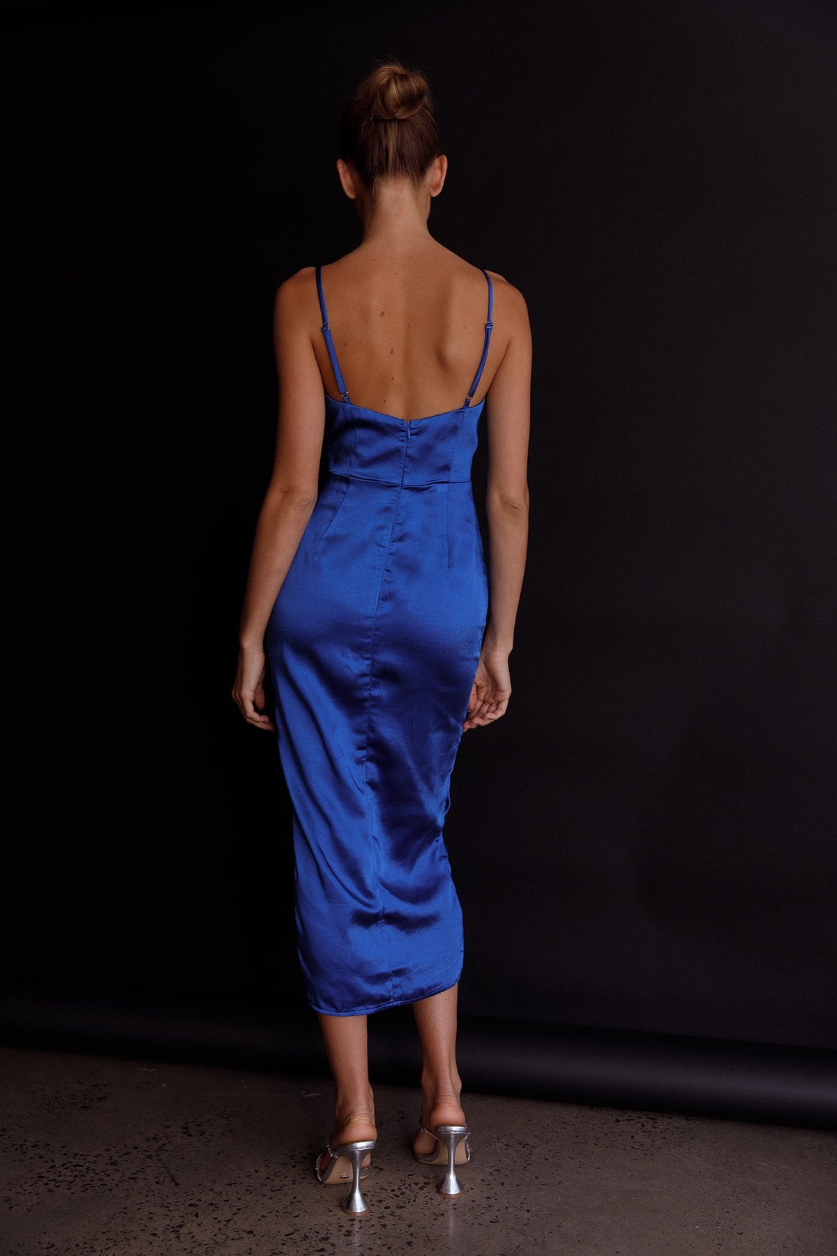 Fantasy Structured Bodice Ruched Midi Dress Cobalt Blue