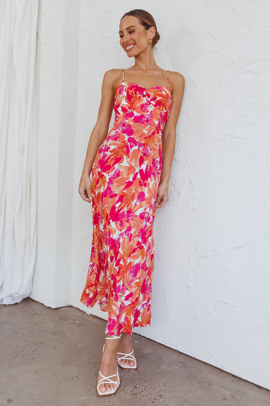Golden Sands Cami Strap Maxi Dress Floral Red