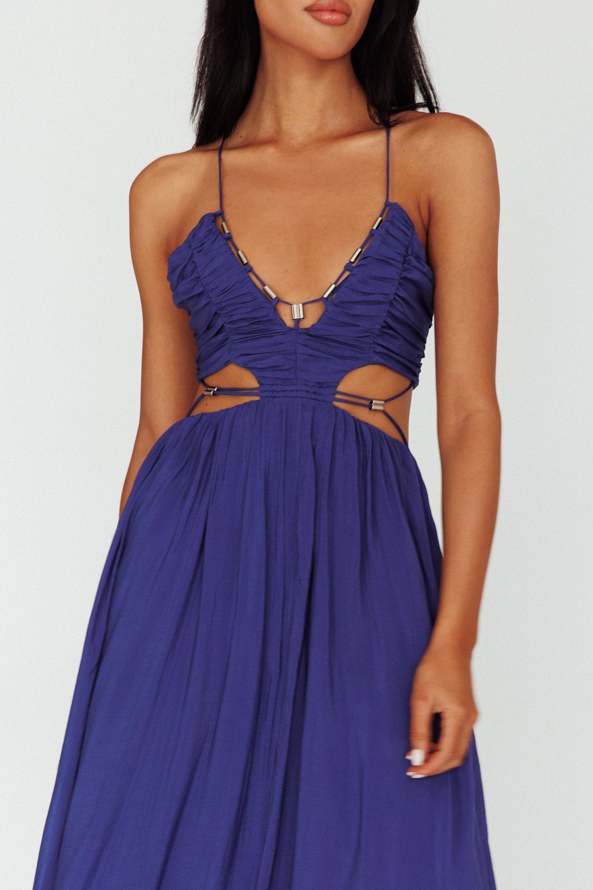 Tenyl Open Back Strappy Midi Dress Navy