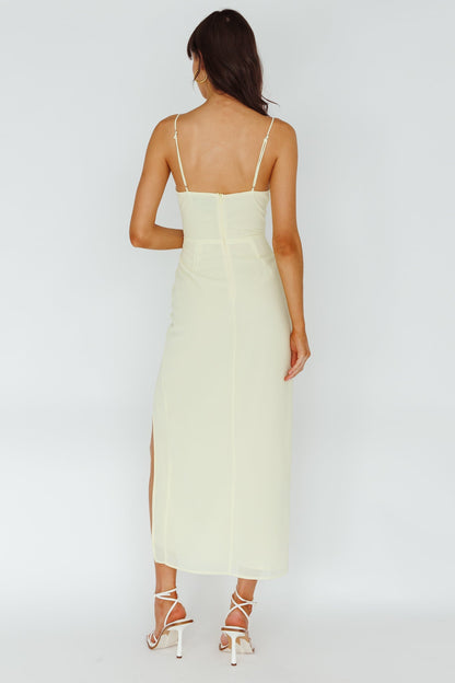 Ryanna Laced Bodice Split Midi Dress Yellow