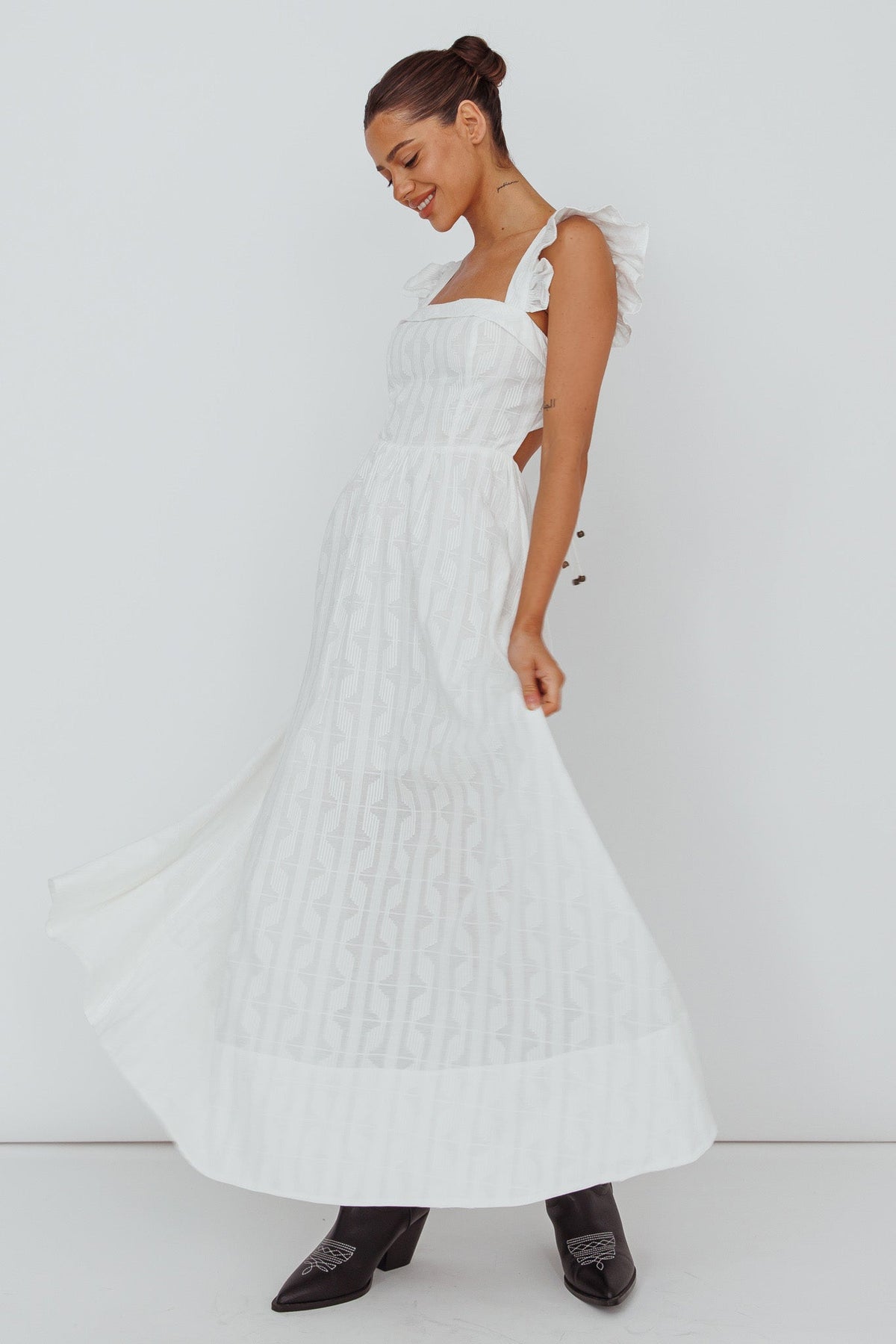 Greatest Hits Ruffle Strap Maxi Dress White