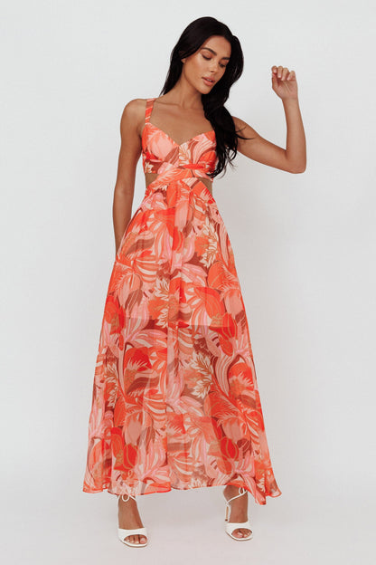 Maura Lace-Up Back Maxi Dress Floral Red