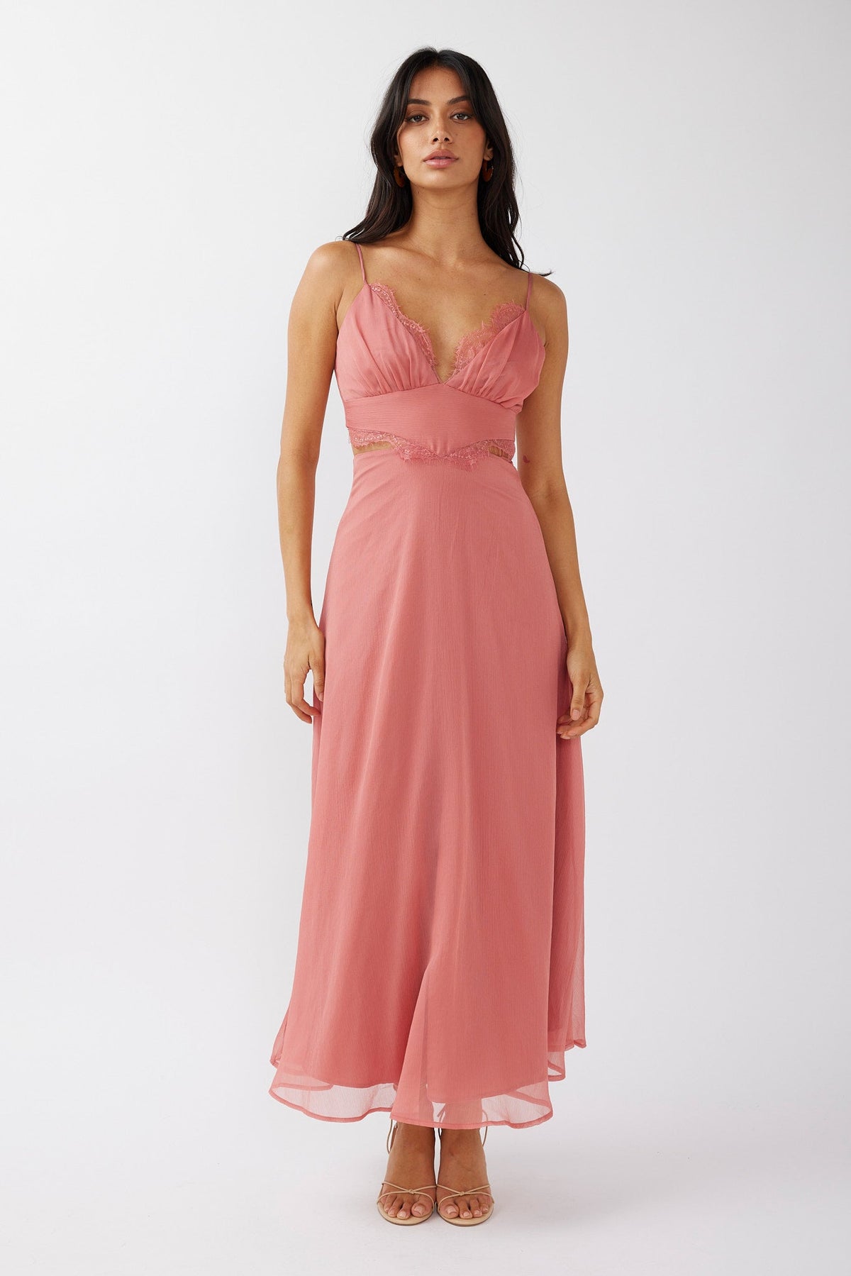 More Love Lace Trim Cut-Out Midi Dress Pink