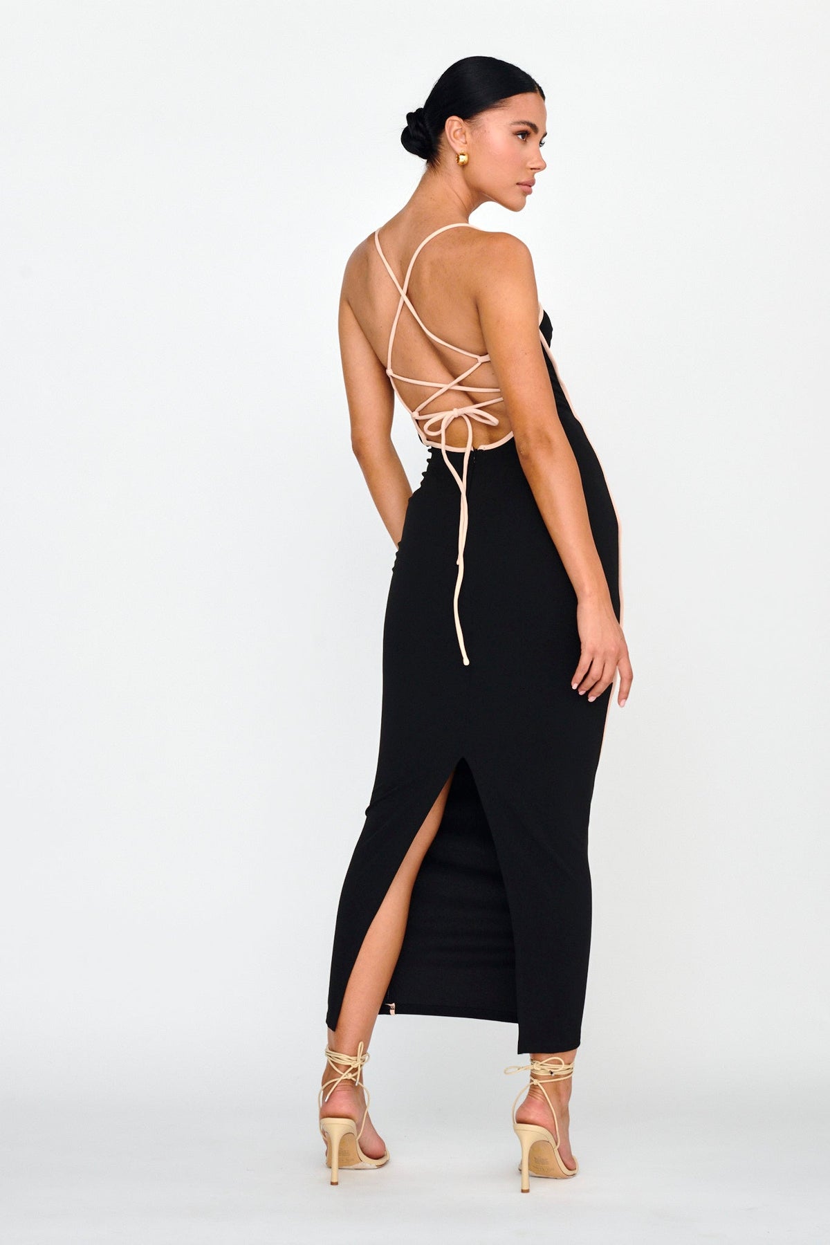 Future Awaits Lace-Up Back Maxi Dress Black