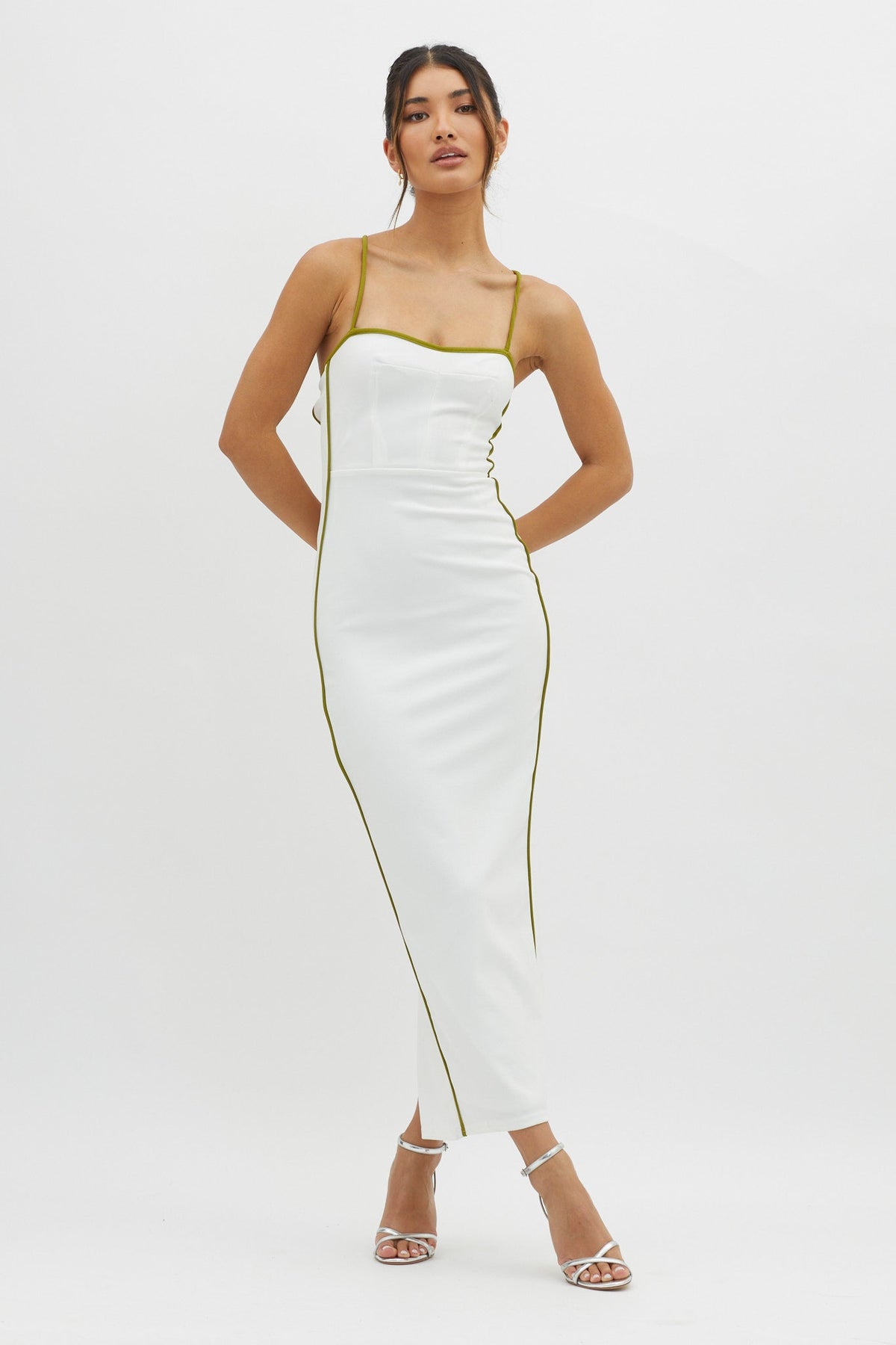 Future Awaits Lace-Up Back Midi Dress White