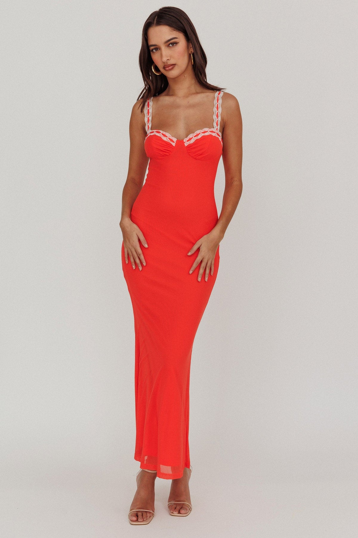 Girl Power Lace Strap Maxi Dress Red