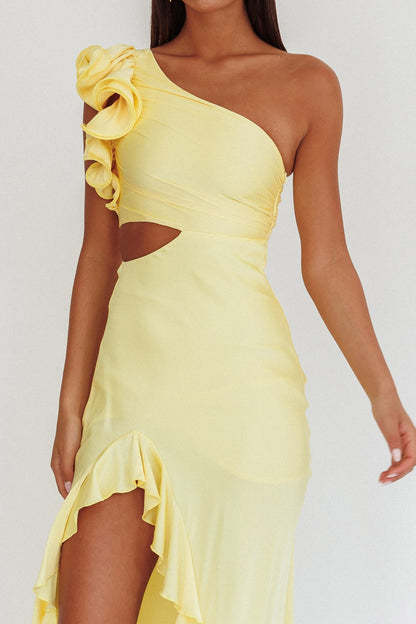 Deanna One-Shoulder Split Maxi Dress Yellow
