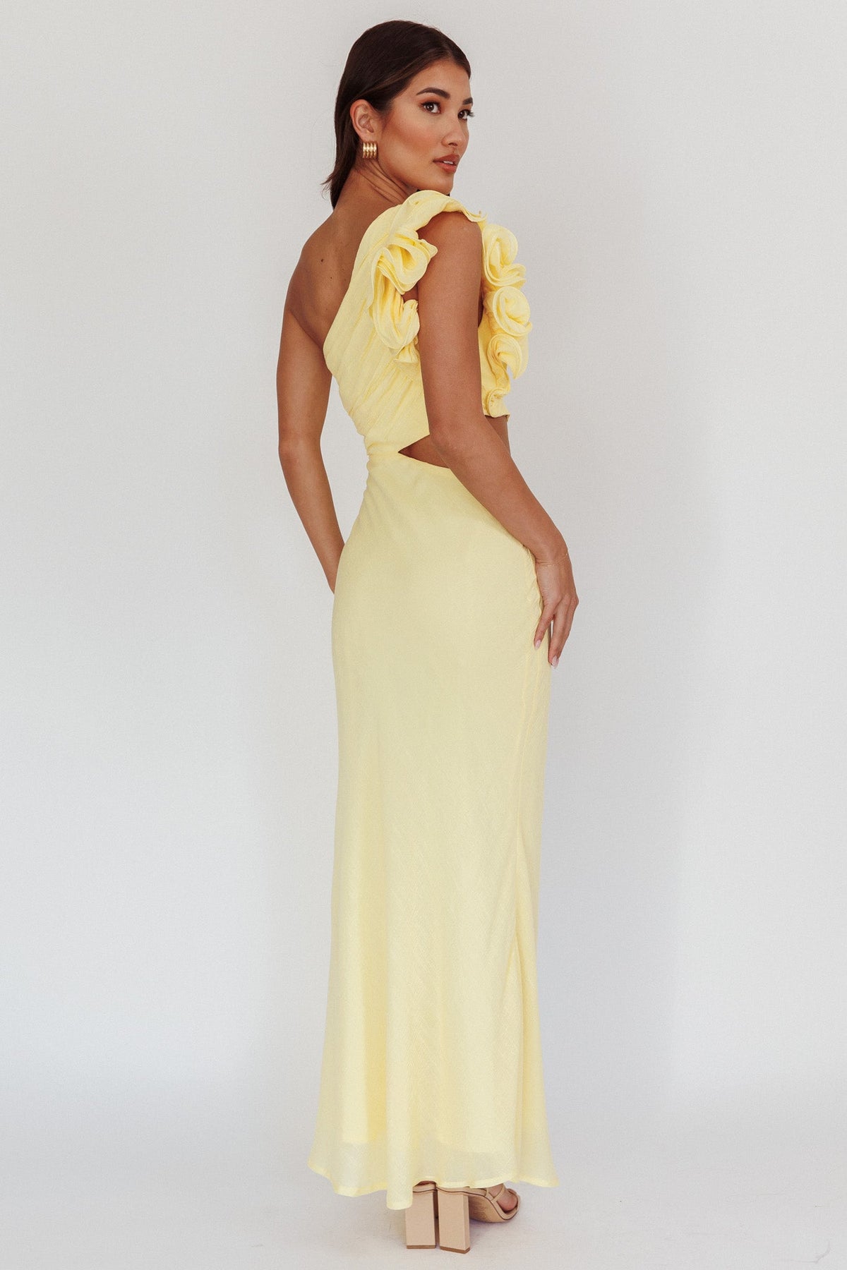 Deanna One-Shoulder Ruffle Maxi Dress Yellow