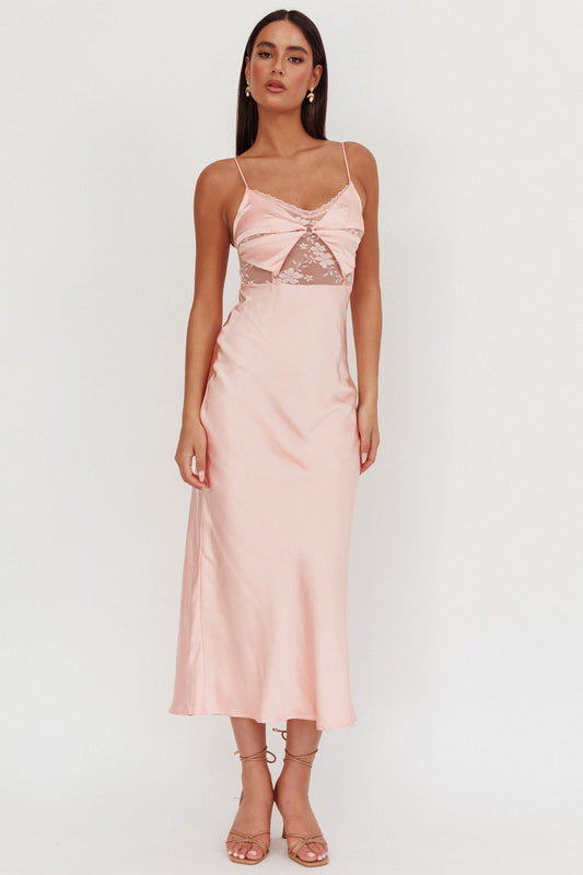 Impressions Lace Bodice Maxi Dress Peach