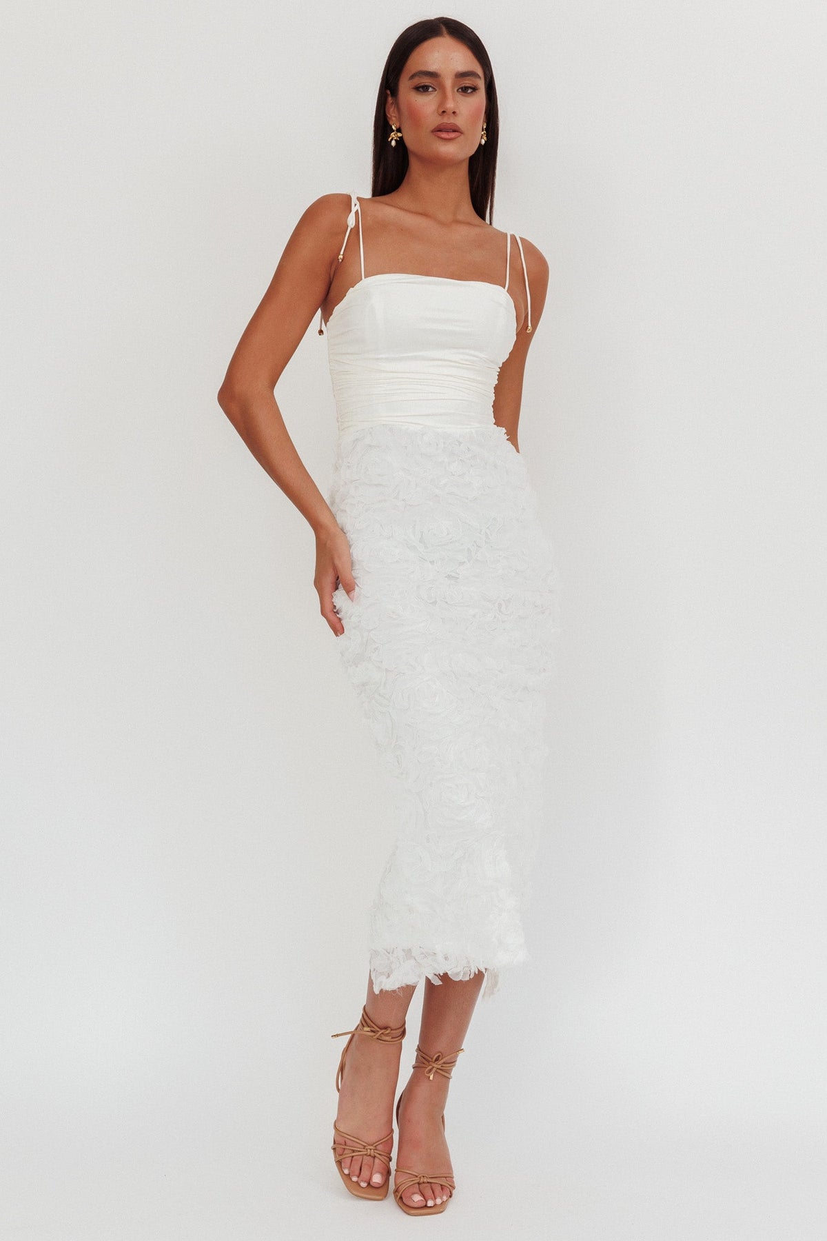 Love & Honor Textured Floral Maxi Dress White