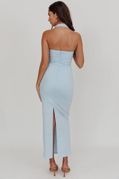 Scout Halterneck Ruched Maxi Dress Blue