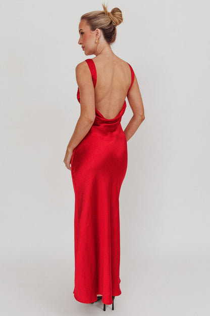 Carmine Satin Sleeveless Maxi Dress Wine