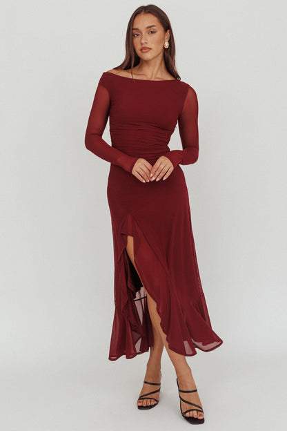 Moonlit Magic Long Sleeve Maxi Dress Wine