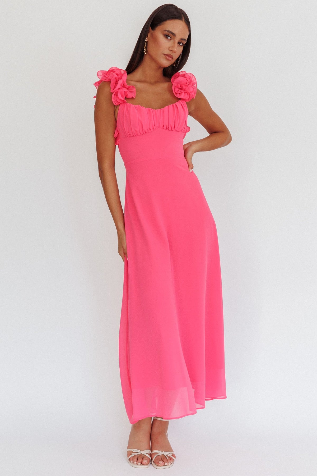 Eloquent Lace-Up Back Maxi Dress Hot Pink