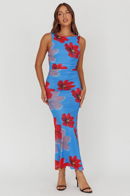 Helsi Low Back Maxi Dress Floral Blue