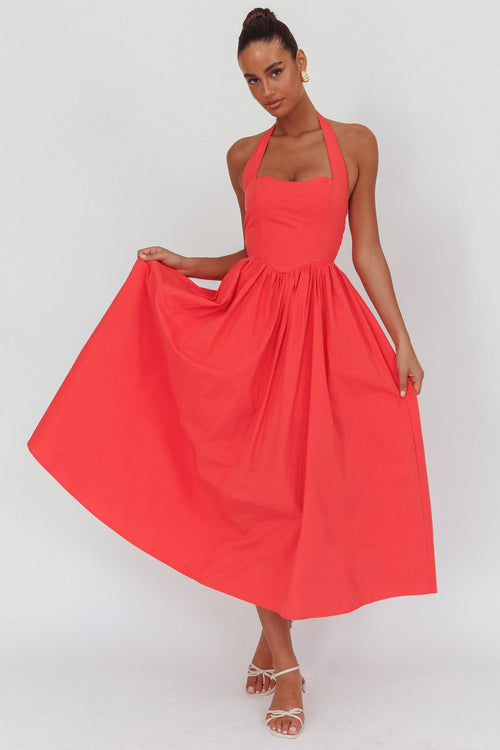 Get My Attention Halterneck Maxi Dress Red