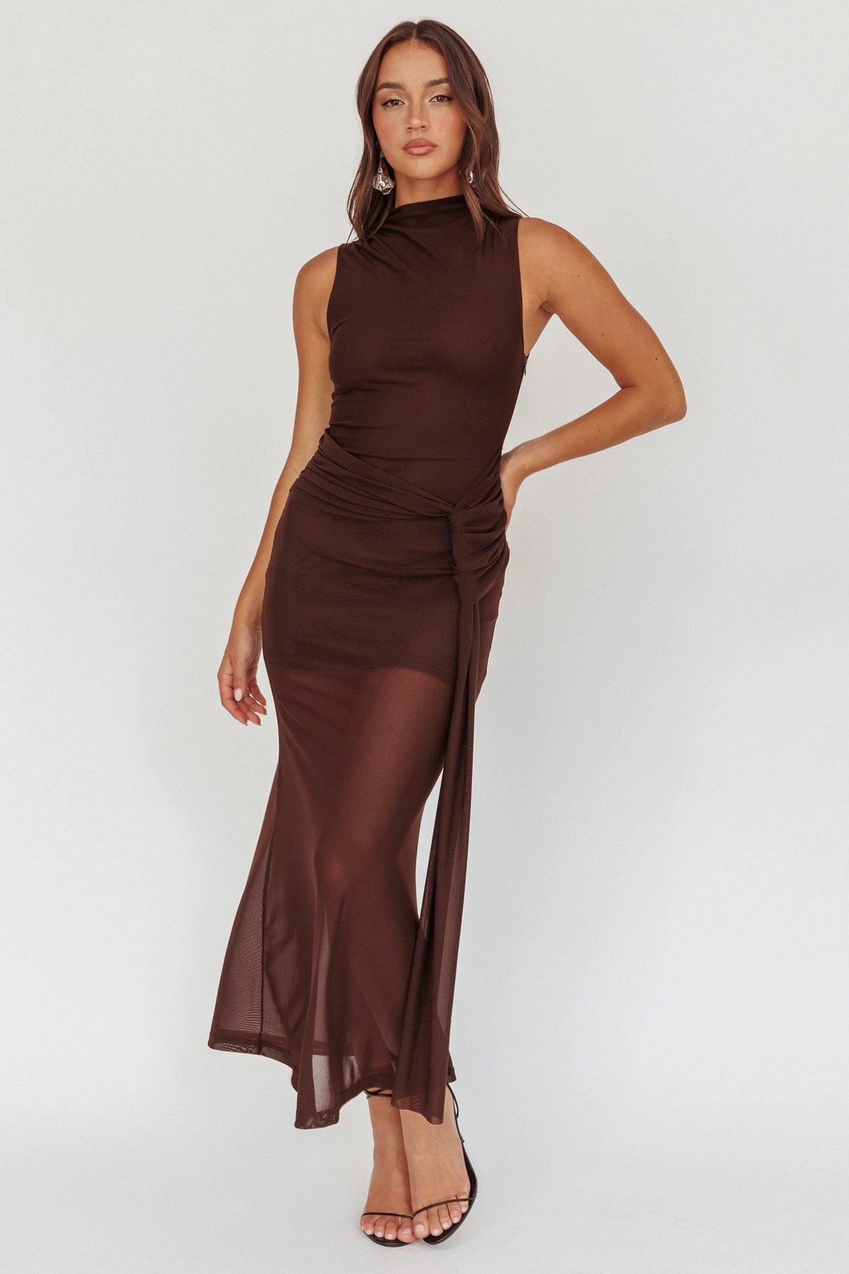 Girl's Night Waist Sash Maxi Dress Chocolate