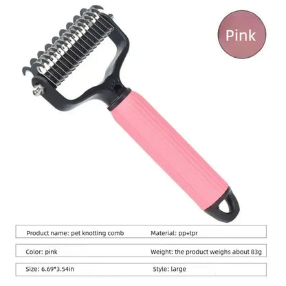 Double-Sided Pet Deshedding Brush - Hurtless Undercoat Rake Comb for Dogs, Cats, Reduces Shedding, Flying Hair