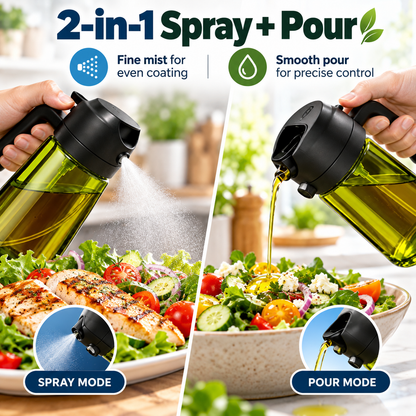 2-Pack 16oz Light-Blocking Dark Green Glass Oil Sprayer & Dispenser – 2-in-1 Refillable Food-Grade Mister with Precise Nozzle for Air Fryer, BBQ & Even Coating