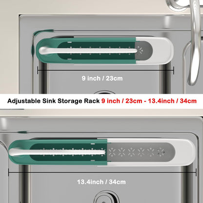 Telescopic Sink Organizer Rack with Towel Bar – Adjustable Over-Sink Caddy for Sponges & Cleaning Supplies