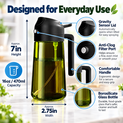 2-Pack 16oz Light-Blocking Dark Green Glass Oil Sprayer & Dispenser – 2-in-1 Refillable Food-Grade Mister with Precise Nozzle for Air Fryer, BBQ & Even Coating