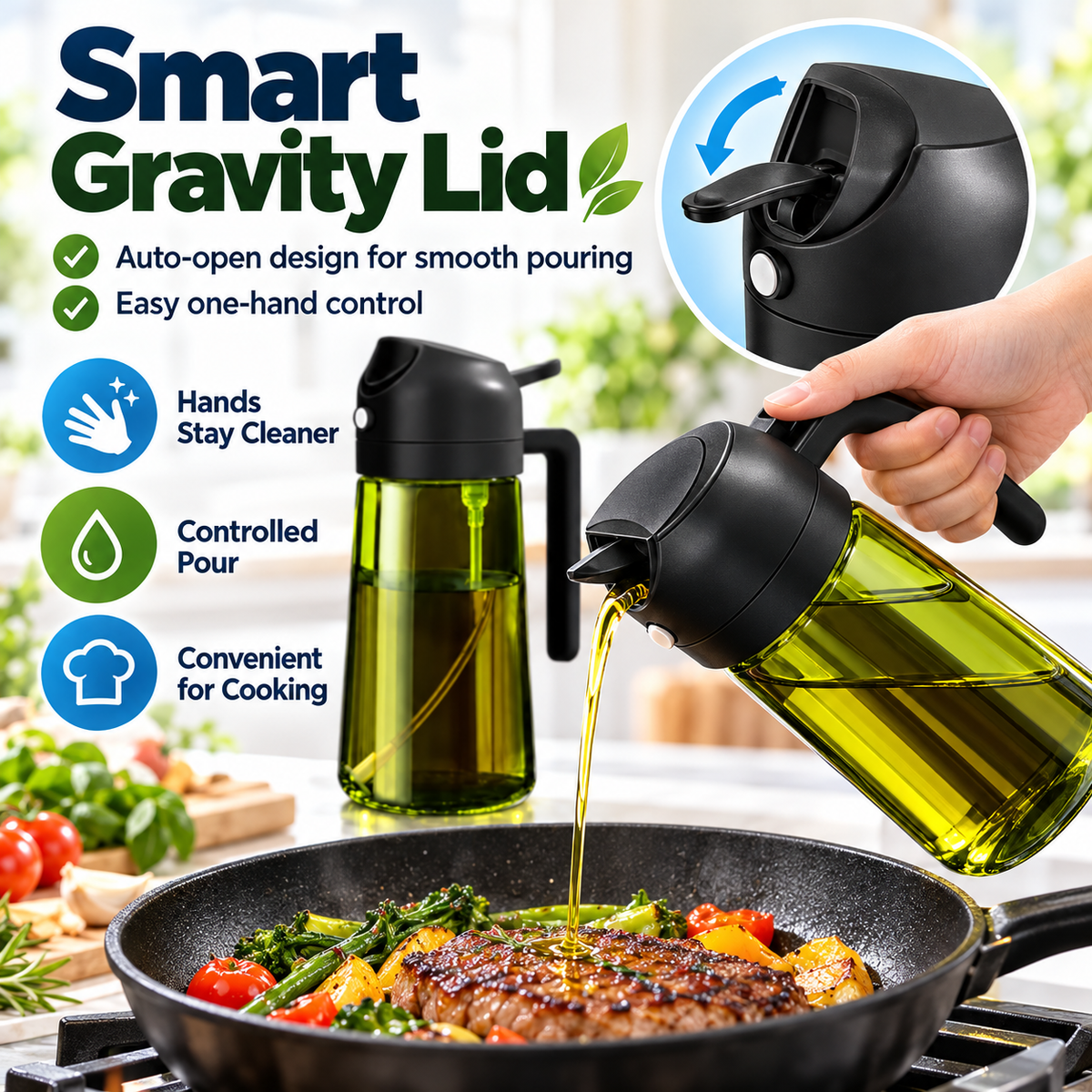 2-Pack 16oz Light-Blocking Dark Green Glass Oil Sprayer & Dispenser – 2-in-1 Refillable Food-Grade Mister with Precise Nozzle for Air Fryer, BBQ & Even Coating