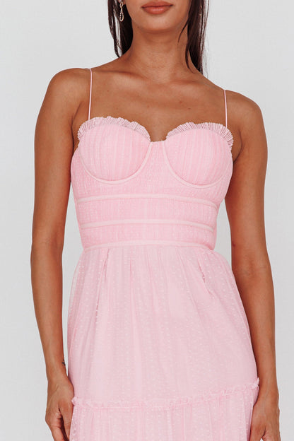 Calla Sweetheart Neckline Hail Spot Midi Dress Pink